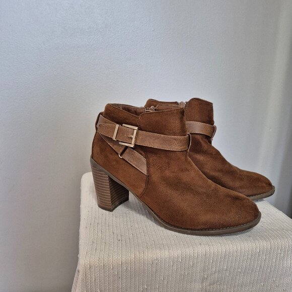 Rusty Brown Faux Suede Booties - Picture 1 of 12